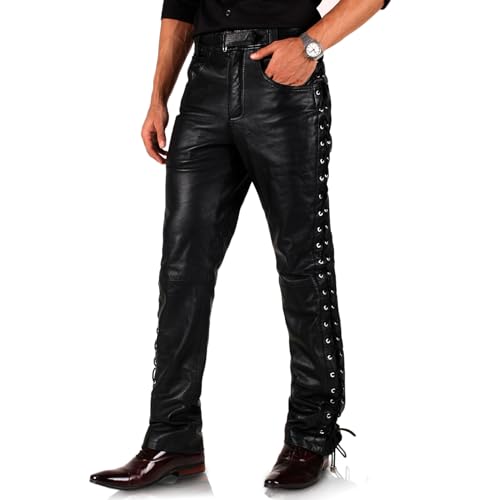 Laverapelle Men’s Lacelane Leather Pants (Black, Laced Leather Pants) - 2504004