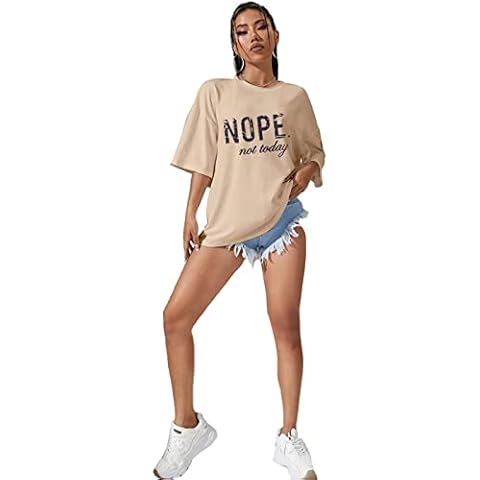 Womens Ladies Short Sleeve 'Nope Not Today' Slogan Printed T-Shirt Tee Tops (12, Beige) Cover