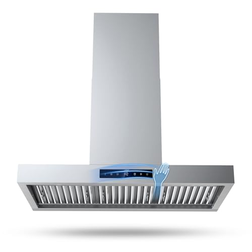 36 Inch Wall Mount Range Hood 1200CFM, 4-Speed Wall Mount Range Hood with Touch Control & Gesture Sensing Stainless Steel Kitchen Stove Vent Hoods with 2 LED Lights Luxury Series