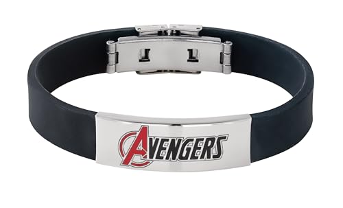 Marvel Stainless Steel Bracelet with Avengers for Girls, Length 18 cm, Black Leather