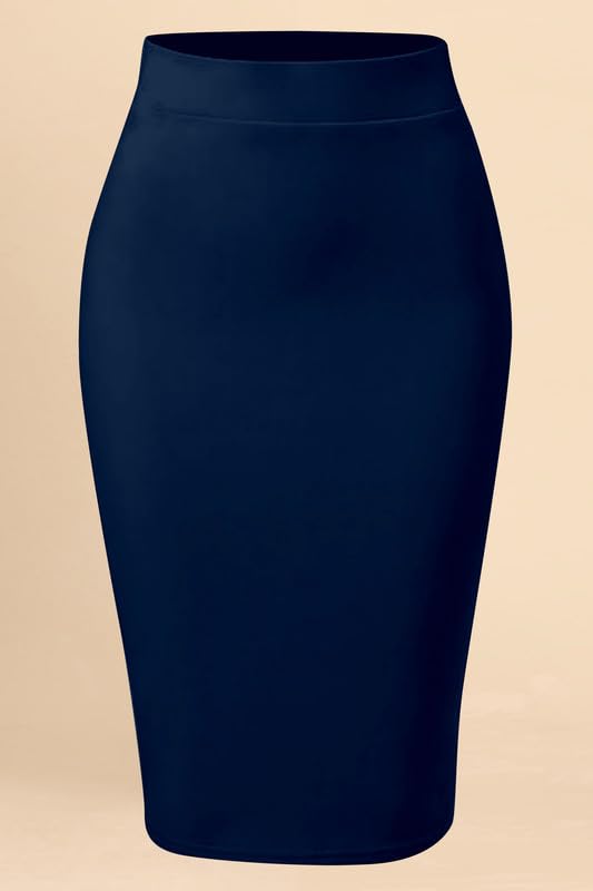 Image of TRENDMALLS Women's Knee Length Formal Pencil Skirt with Elastic Waist Band