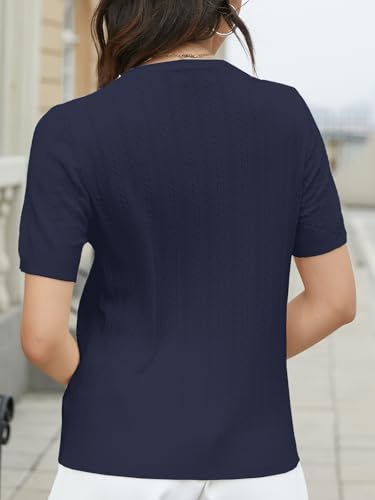 Image of DAIMIDY Women's Short Sleeve Sweaters Lightweight Summer Sweater Casual Knit Pullover Tops
