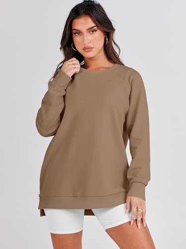 ANRABESS Women's Oversized Sweatshirts Crewneck Long Sleeve Tunic Pullover Shirts Side Zipper Hoodies 2026 Spring Clothes