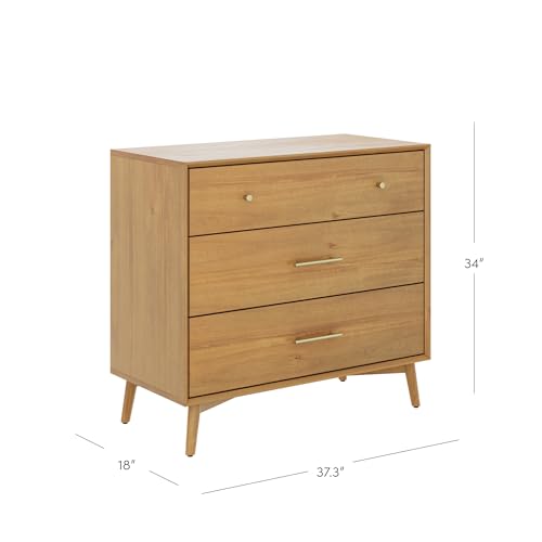 Image of Nathan James Harper Mid Century Modern Dresser, Solid Wood Dresser for Living Room with 3 Drawers and Metal Drawer Pulls, Light Acacia
