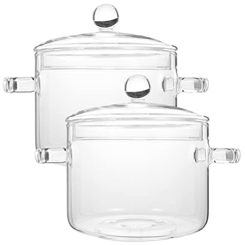 ERINGOGO 2pcs High Borosilicate Glass Cooking Pot Lid Stew and Noodle Pot for Kitchen Use - Double-ear Design for Everyday Cooking and Family Gatherings