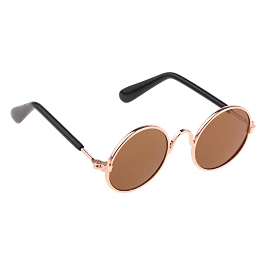 Milageto Elegantes Gafas de Sol para muñecas Blythe 1/6, Accesorios Dorados de Moda, marrón