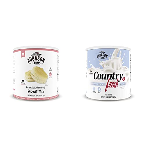 Augason Farms Buttermilk (No Leavening) Biscuit Mix 2 Lbs 15 Oz No. 10 Can, 5-80410 & 5-90620 Country Fresh 100% Real Instant Nonfat Dry Milk, 1 Lb, 13 Oz. #TOP13