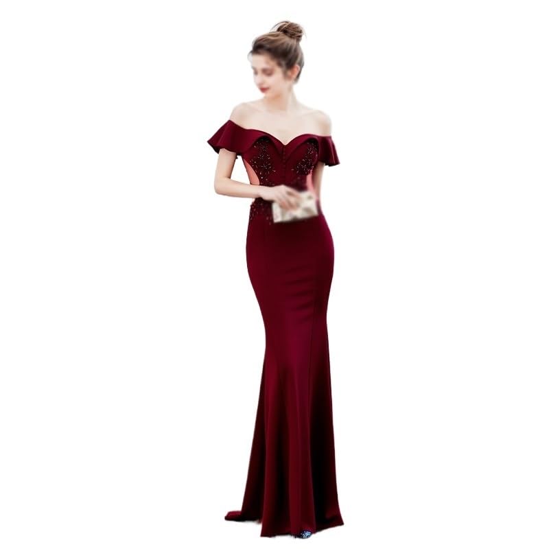Robe longue de mariage et de soirée cintrée à épaules dénudées