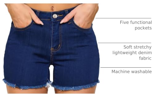 Image of VIPONES Women Mid Rise Jeans Shorts Frayed Raw Hem Summer Stretchy Casual Denim Shorts