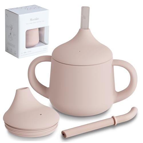 Image of Moonkie Silicone Baby Sippy Cups | 3 Stages Training Cup Straw Cup for Infants Toddlers and Kid | 4 oz 1Pack