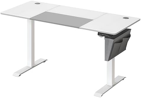 SONGMICS LSD016H01 Biurko elektryczne, 60 x 140 x (72-120) cm, stół z regulacją wysokości, pamięć 4 wysokości, kieszeń, rama stalowa, gruby blat, czysta biel i szary beż