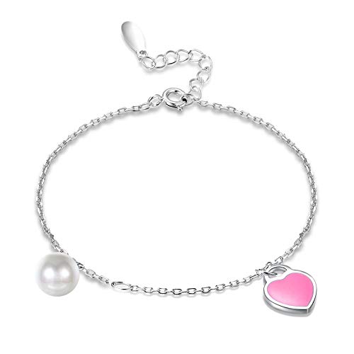 Bracelet en argent S925 pour femme avec cœur élégant et perle au style littéraire raffiné