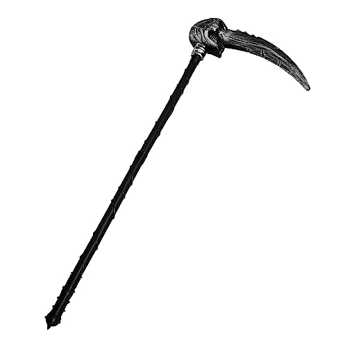 Ultra Single Headed Skull Halloween Plastic Scythe Prop Toy Scythe for Kids Syth Halloween Costume Accessory Fancy Dress Party Weapon Lightweight Safe Mens Womens Boys Girls Cosplay Reaper Prop