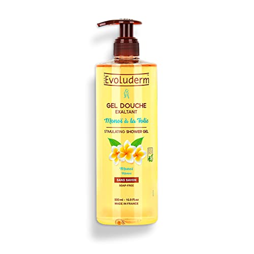 EVOLUDERM – Gel de ducha estimulante monoï a la locura – 500 ml – 95% de origen natural – vegano – Fabricación francesa
