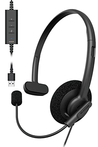 エレコム(ELECOM) ヘッドセット USB接続 デュアルマイクノイズリダクション マイク左右使用可能 軽量 ミュート・音量調節付き USB-A 片耳 ブラック HS-HP102UNCBK