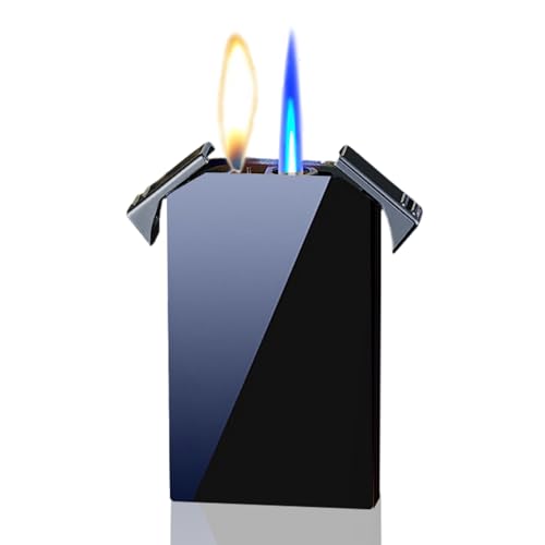 Butane Lighter Dual Flame Lighter Windproof Refillable Butane Torch No Gas Black