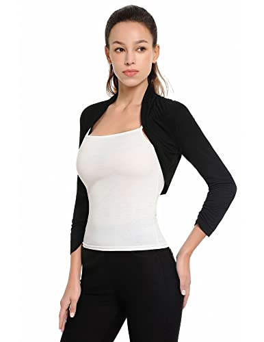 AmélieBoutik Women Ruched 3/4 Sleeve Bolero Cropped Cardigan Shrug4