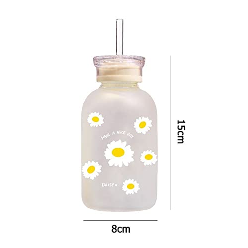 Glazen fles Leuke Melk Sap Cup Bloem Daisy Stro met Schaal Drinkflessen (B, Transparant) - Image 3