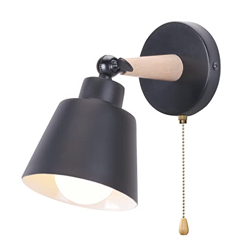 iDEGU Applique Murale Rétro Vintage E27 Luminaire Plafonnier Industriel en Bois et Métal Réglable Lampe Murale Interieur avec Interrupteur Applique Moderne...