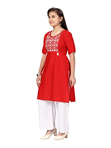 Image of muhuratam Girls MUHURATAM Girls Red-White Color Kurti Palazzo Set