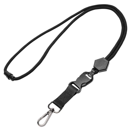 Breakaway Neck Lanyard for ID Badges - Durable Heavy-Duty Round Cord with Safety Breakaway and Detachable Buckle, Adjustable Black Key Lanyard with Metal Hook for ID Card and Keys