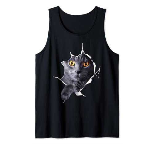 Cat Sits In Pocket Kitty Funny Meowing Cats Lover Fan Camiseta sin Mangas