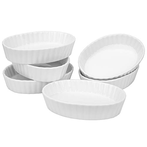 Foraineam Set of 8 Pieces Porcelain Ramekins, 6 Ounce Oval Creme Brulee Ramekin Dishes 6 x 4-1/4 x 1-1/4 Inch Baking Ramekins Set