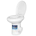 SereneLife RV Toilet with Gravity Flush - Standard Height, Foot Pedal, Leak-Proof, Odorless, T-Type Water Outlets, Easy Install and Clean - Ideal for RVs, Trailers, and Boats