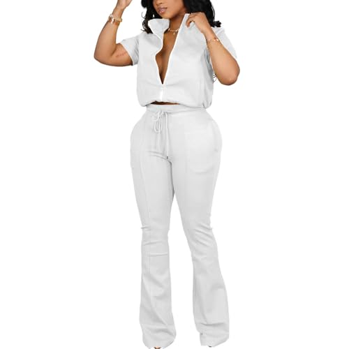 HBQ Women 2 Piece Outfits Sweatsuit Set Casual Lapel Zip Up Jacket Wide Leg Pant Lounge Set Tracksuit3