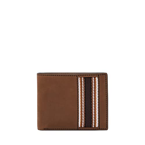 Fossil Men's Everett Leather Bifold with Flip ID Wallet, Brown Stripe, (Model: ML4519210)