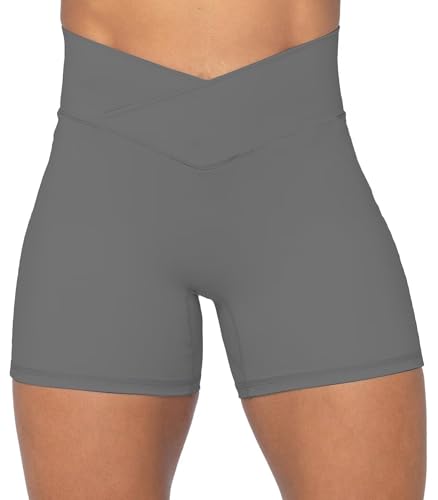 Image of Sunzel Crossover Biker Shorts for Women, No Front Seam V High Waist Yoga Workout Gym Shorts with Tummy Control | 4 Or 6-Inch Inseam, High Waisted, Tummy Control, Crossover Waist, Buttery Soft, No Front Seam, Squat Proof, Compression