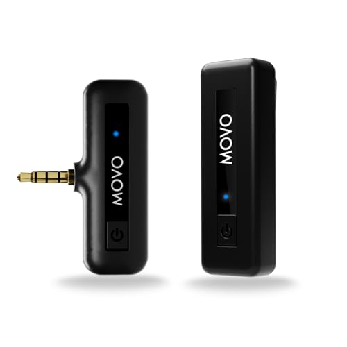 movo wireless mini camera microphone for video recording- 2.4ghz wireless transmitter with clip on lavalier microphone for dslr, mirrorless camera- compact lapel mic (164ft range, 10-hr battery life)