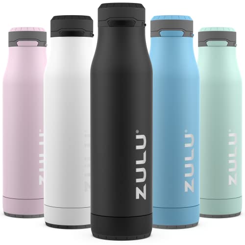 ZULU Ace 24oz Vacuum Insulated Stainless Steel Water Bottle with Chug Spout | Leak-Proof Locking Lid and Removable Base |Reusable Bottle for Cycling Sports Gym Travel Bicycle Bottle Cage | Black