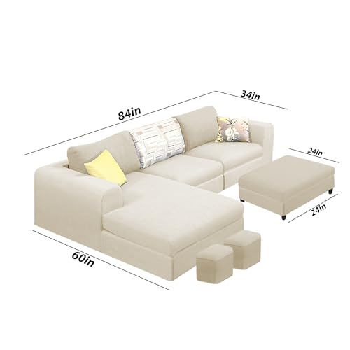 Image of Koza LHS 4 Seater L Shape Sofa Set with Center Table for Living Room (Cream Fabric) Premium Fabric Sofa