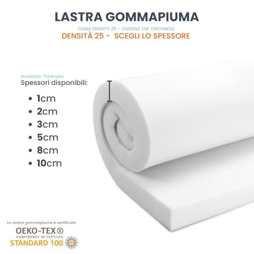 TENDAGGIMANIA Mousse de Rembourrage Haute Densité 25 - Mesures Personnalisables - Épaisseur 5 CM - Mousse a Decouper pour Coussin de Chaise, canapé, Matelas – vue 2