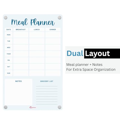 Image of Acrylic Weekly Meal Planner Magnetic Fridge and Todo Board with 2 Marker - A4 Size | Premium and Durable | Perfect for Meal Planning, Shopping Lists, Notes, Home and Office use - Blue