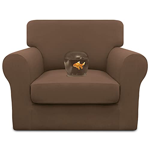 Image of Easy-Going Waterproof 2 Pieces Chair Cover Couch Covers for Sofa | Stretch Spandex Sofa Cover Protector Elastic Bottom for Cushion Couch Dog Pet Friendly Living Room Brown