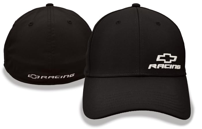 Chevrolet Racing Flex Fit Hat - Chevy Stretch Fit Structured Cap - Officially Licensed by GM Black