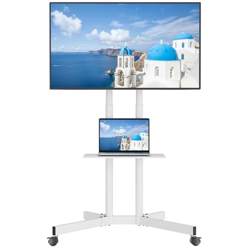1homefurnit 移動式 壁寄せテレビスタンド 32-75インチ対応 キャスター付き VESA600x400mm 高さ調整可能 耐荷重55kg スイベル ハイタイプ テレビ台 ロータイプ対応 ホワイト