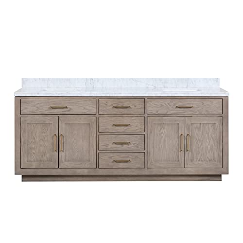 Bell+Modern Shelter 84 inch Grey Oak Double Bath Vanity and Carrara Marble Top Bell+Modern Shelter 84 inch Grey Oak Double Bath Vanity and Carrara Marble Top