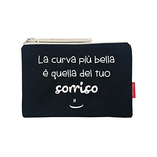 Hello-Bags. Necessaire/pochette. Esterno: 100% cotone. Con cerniera interna e fodera. Include una bella busta regalo kraft. Modello 'CURVABELLA'. Colore: Écru/Nero. Misure: 23 * 15,5 cm.