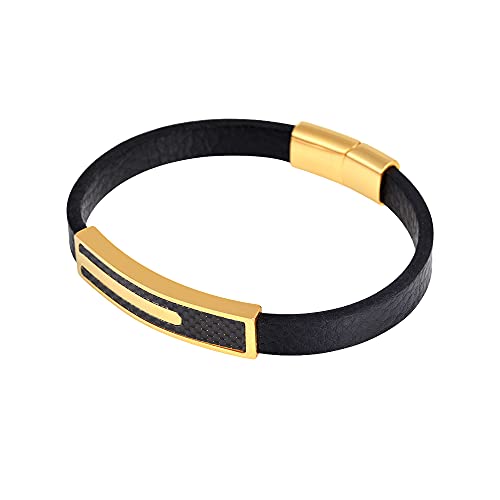 Pulsera para hombre de cuero genuino y acero inoxidable miniatura 3