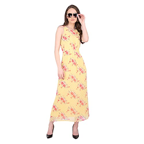 Image of MARC LOUIS 2529 Lemon Maxi Dress | Printed Long Strap Dress for Women & Girls