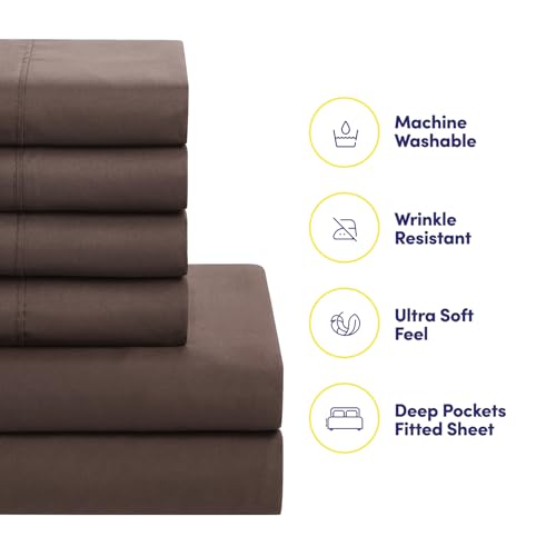 Sweet Home Collection 5 Piece Comforter Set Bag Solid Color All Season Soft Down Alternative Blanket & Luxurious Microfiber Bed Sheets, Brown, Twin XL