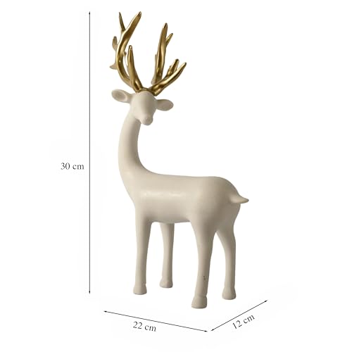 Image of ARMONIA Premium White Reindeer Figurine with Gold-Toned Antlers,Home Decor,Lightweight & Durable | Resin Golden & White Reindeer Sculptures | Energy of Your Room Figurine for Home Decor Gift,Christmas