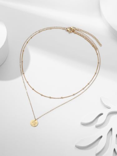 Birth Flower Necklace, Gold Layered Necklaces for Women, Birth Month Flower Coin Pendant Necklace Set, Satellite Chain, Birthday Gifts3