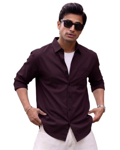 Image of Men's Brown Solid Full Sleeve Casual Shirt with Chest Pocket