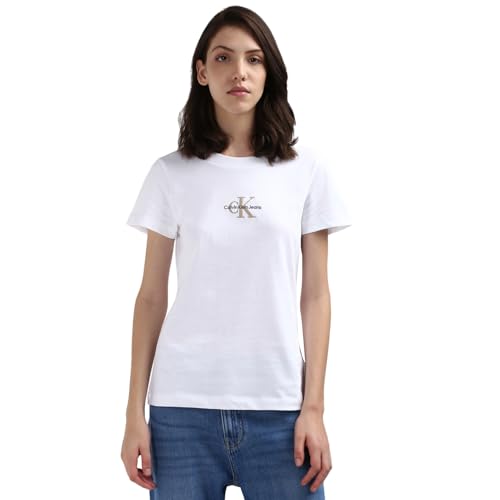 Calvin Klein Jeans Damen T-Shirt Kurzarm Monologo Slim Rundhalsausschnitt, Weiß (Bright White), 4XL – Ansicht 1