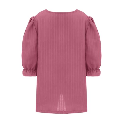 Girls V Neck Lace Trim Elegant Blouse Kids Puff Short Sleeve Basic Solid Tops Summer Dressy Loose Hollow Trendy Teen Tops4