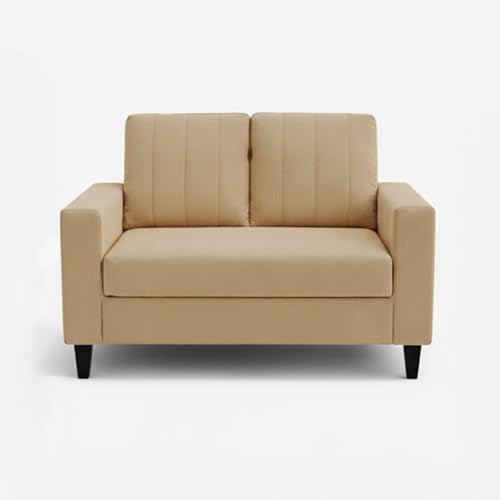 Image of Hendrick Plush Velvet 3 Seater + 2 Seater Sofa Set | Silken Velvet Suede Upholstery | Designer Sofa Set for Living Room & Office Spaces (Beige)